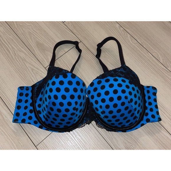 Cacique Lane Bryant Padded Bra Underwire Polka Dot Lace Trim Womens 42C Blue - Picture 2 of 6